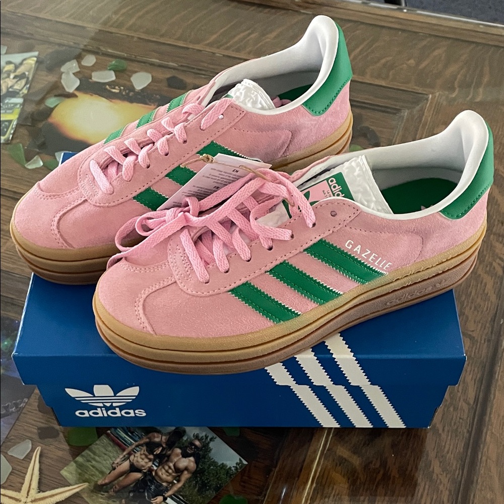 Adidas Women's Gazelle Pink and Green Sneakers